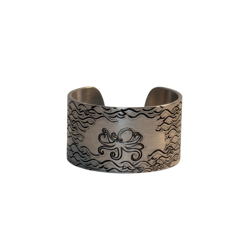 Handmade Octopus Design silver tone‎ hypoallergenic adjustable wide cuff ring